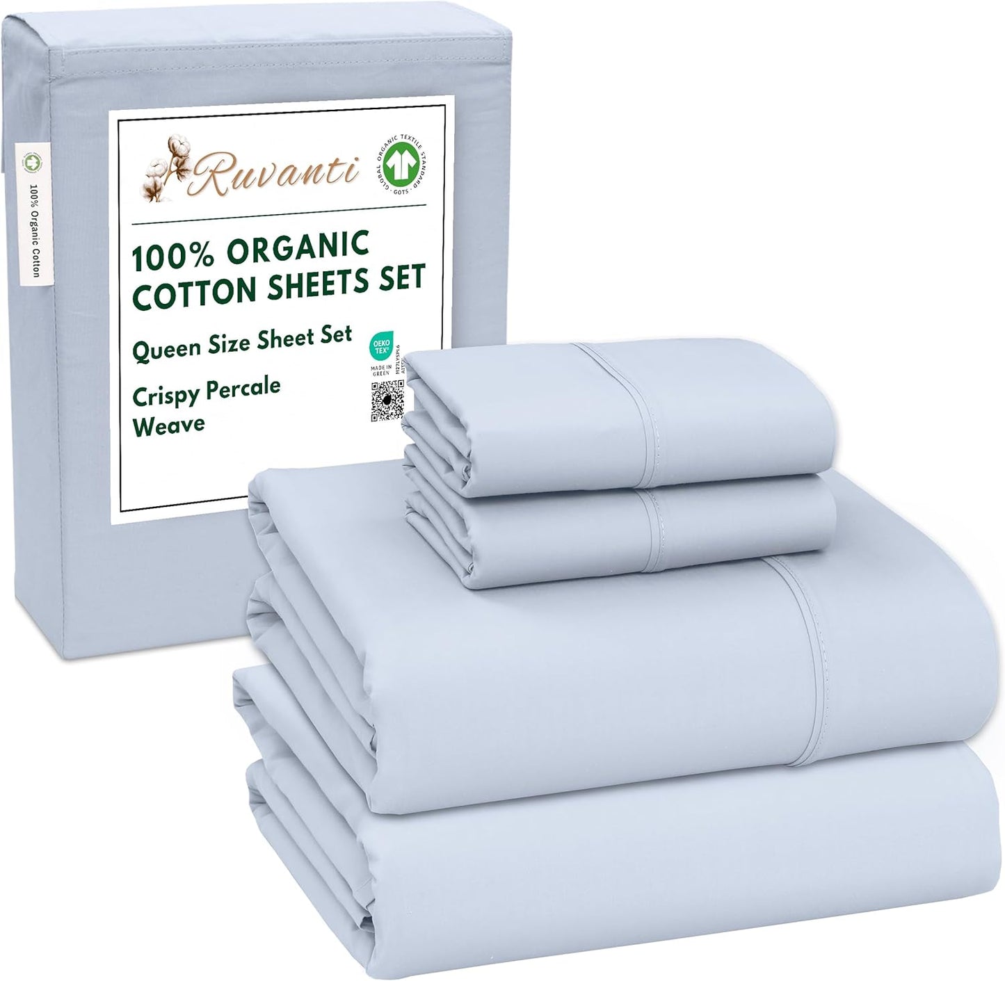 100% Organic Cotton Sheets Queen Size - Crisp & Breathable Bedding