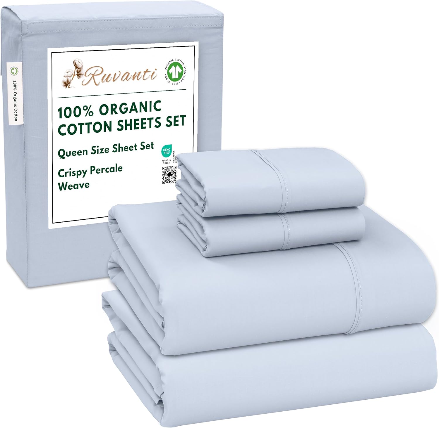 100% Organic Cotton Sheets Queen Size - Crisp & Breathable Bedding