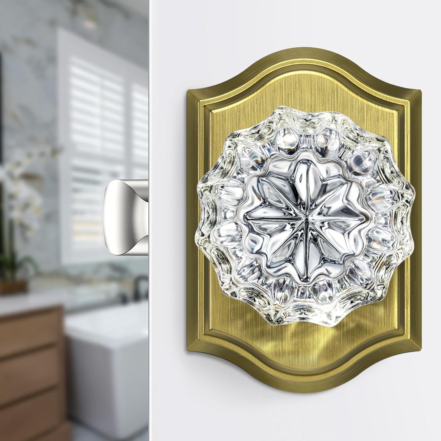 Crystal Door Knobs Interior with Antique Brass Finish for Privacy