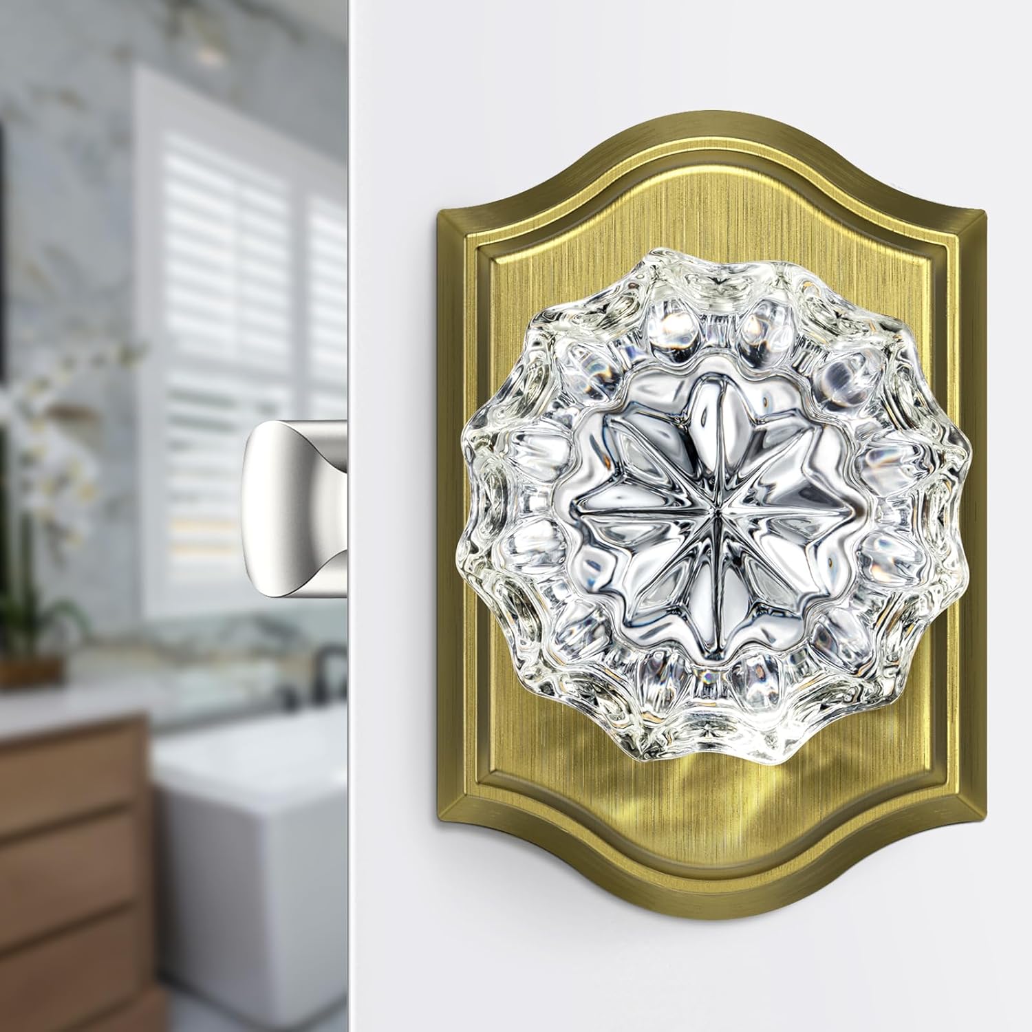 Crystal Door Knobs Interior with Antique Brass Finish for Privacy