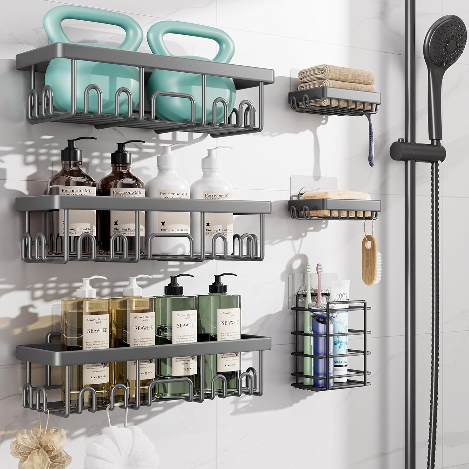 Veken Rustproof Waterproof Shower Caddy 6-Pack for Home Use