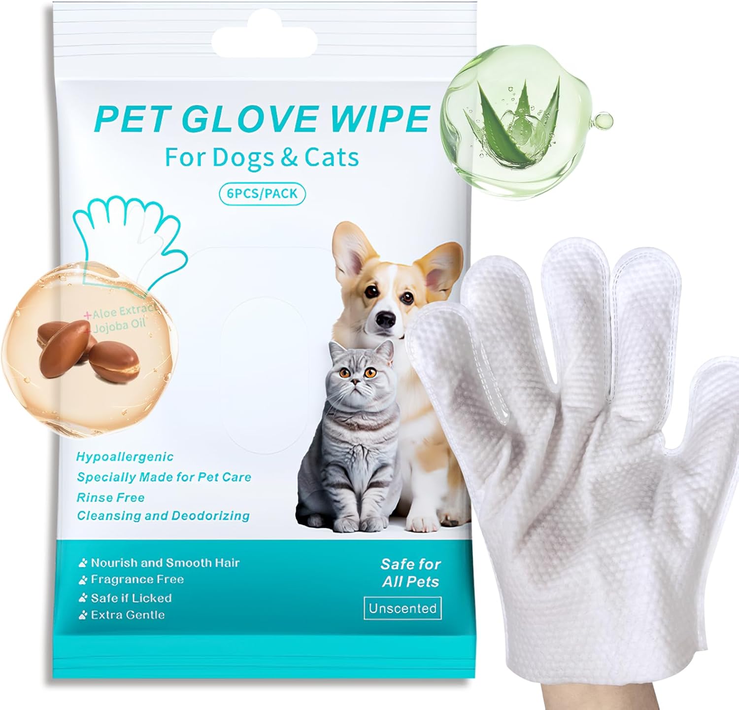 Pet Grooming Glove Wipes - No-Rinse Daily Care