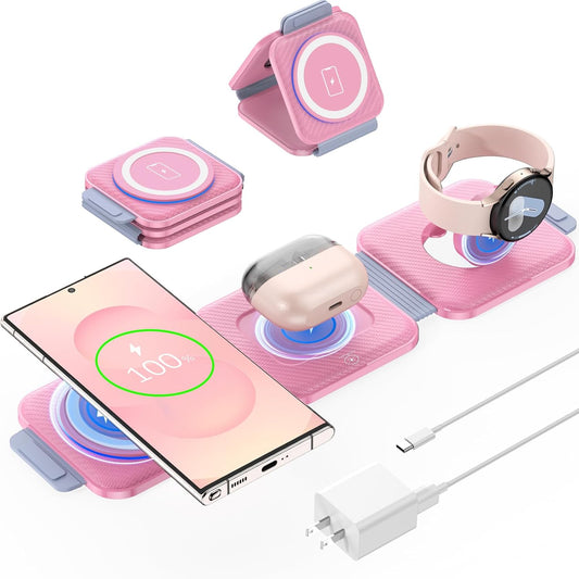 Foldable 3 in 1 Wireless Charger for Samsung Devices - Pink