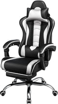 White Gaming Chair with Massage Lumbar and Footrest - Ergonomic