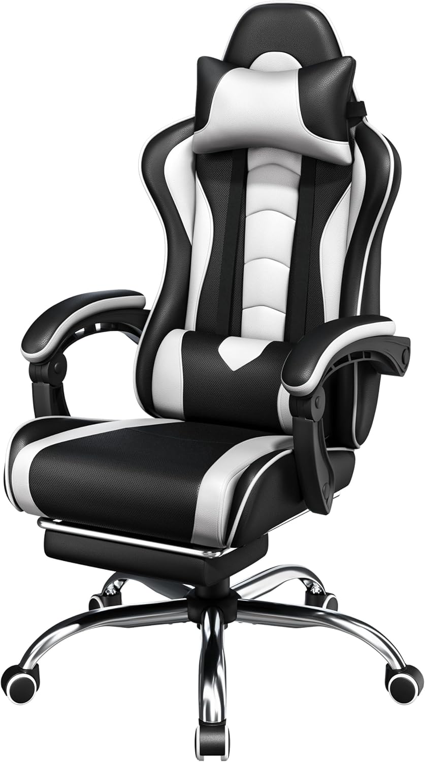 Yaheetech Gaming Chair with Massage Lumbar Support and Footrest