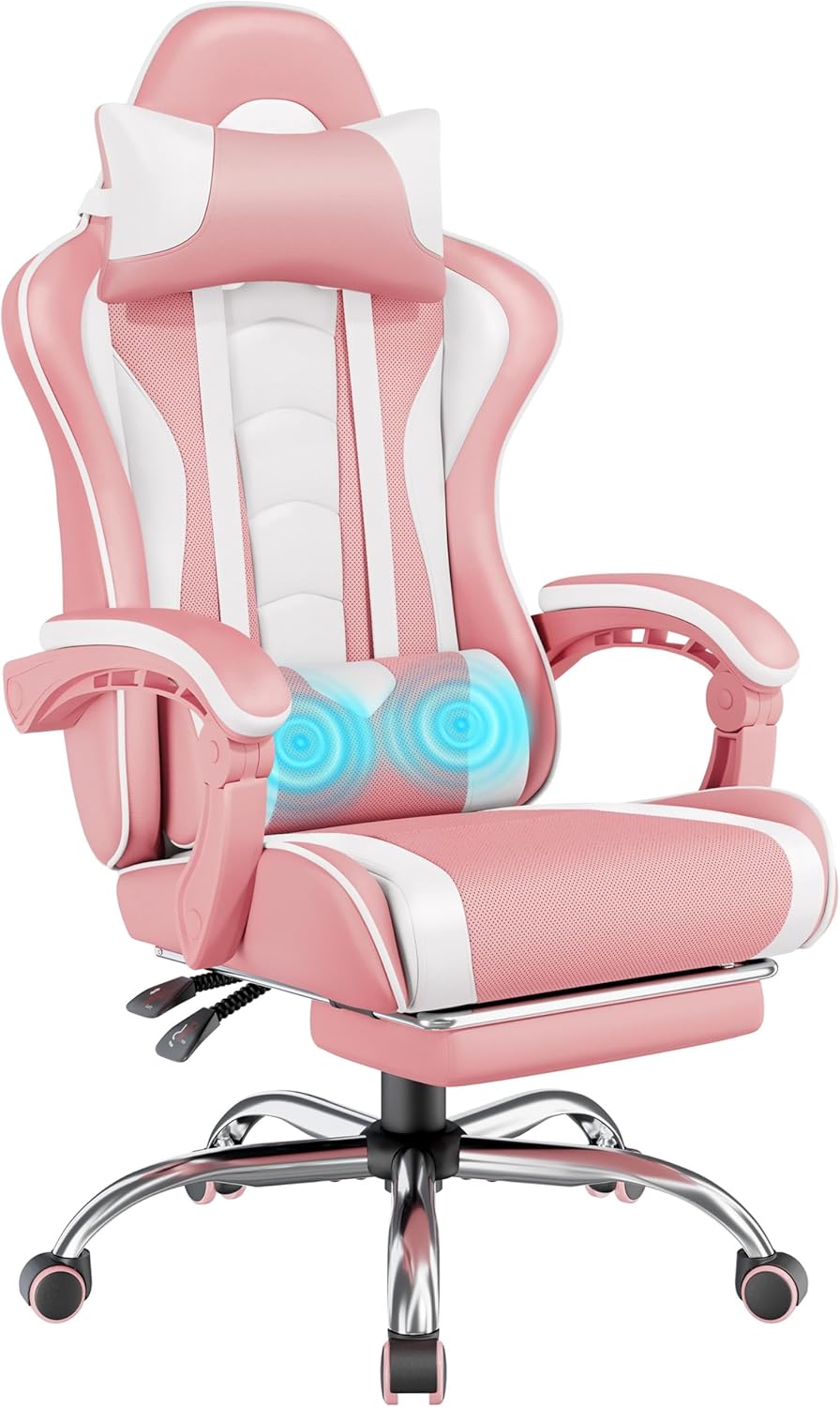 Yaheetech Gaming Chair with Massage Lumbar Support and Footrest