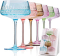 Colored Martini Glasses Set of 6 - Hand-Blown Colorful Coupe Glasses