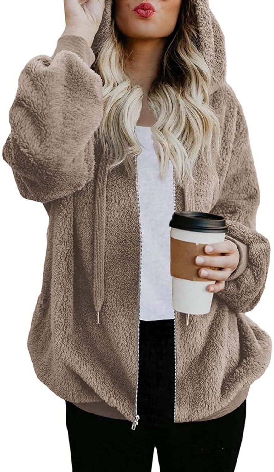 ReachMe Womens Oversized Sherpa Jacket for Cozy Fall Style
