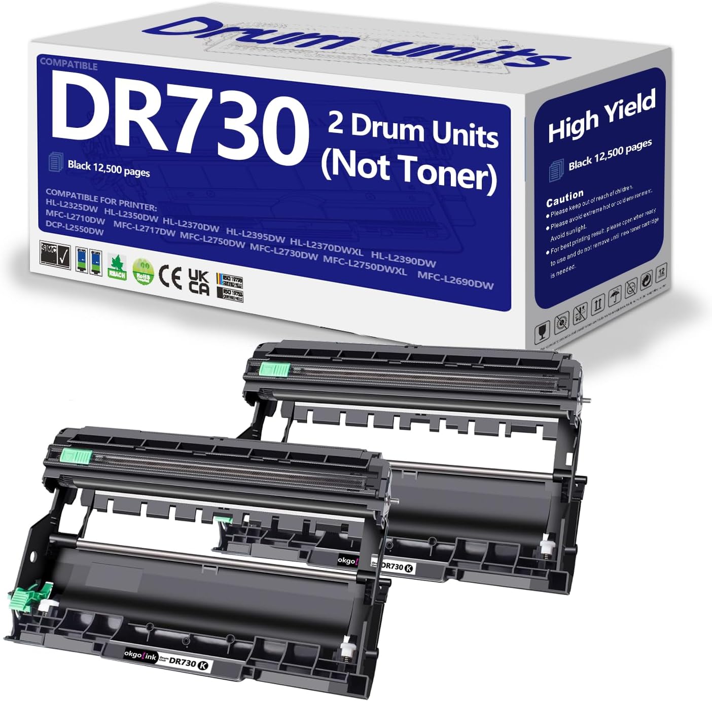 OKGO DR730 Drum Unit 2 Pack Compatible Replacement for Brother