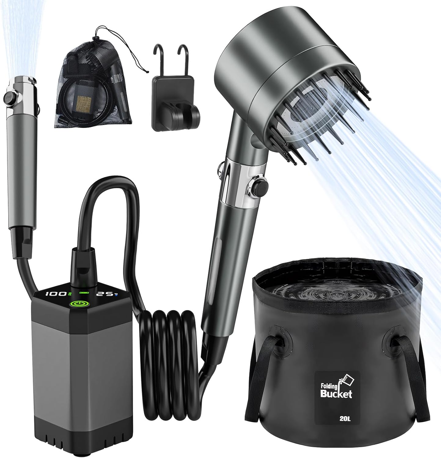 Portable Shower for Camping - Rechargeable 6000mAh Shower Pump