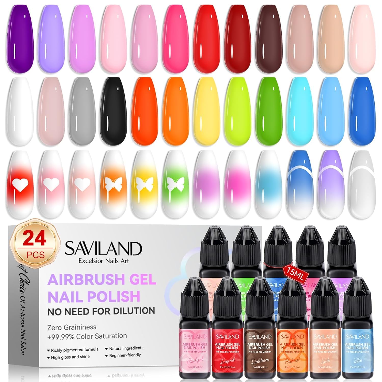 SAVILAND Airbrush Gel Nail Polish: 24 Colors for Stunning Nails