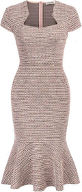 Womens Elegant Cap Sleeve Fishtail Tweed Cocktail Dress - Retro Fit