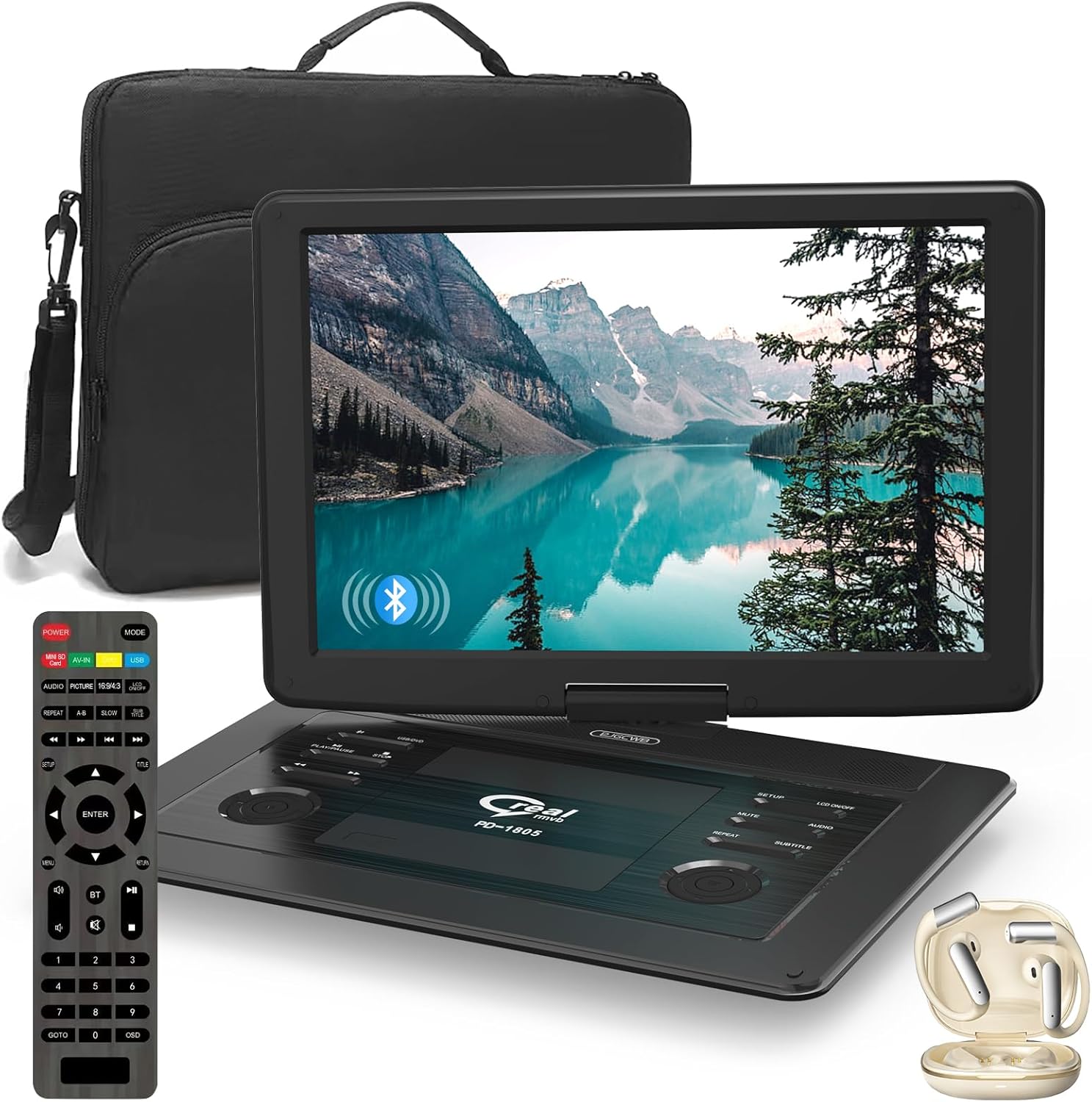 18 Portable DVD Player with Bluetooth Headset and Swivel Screen