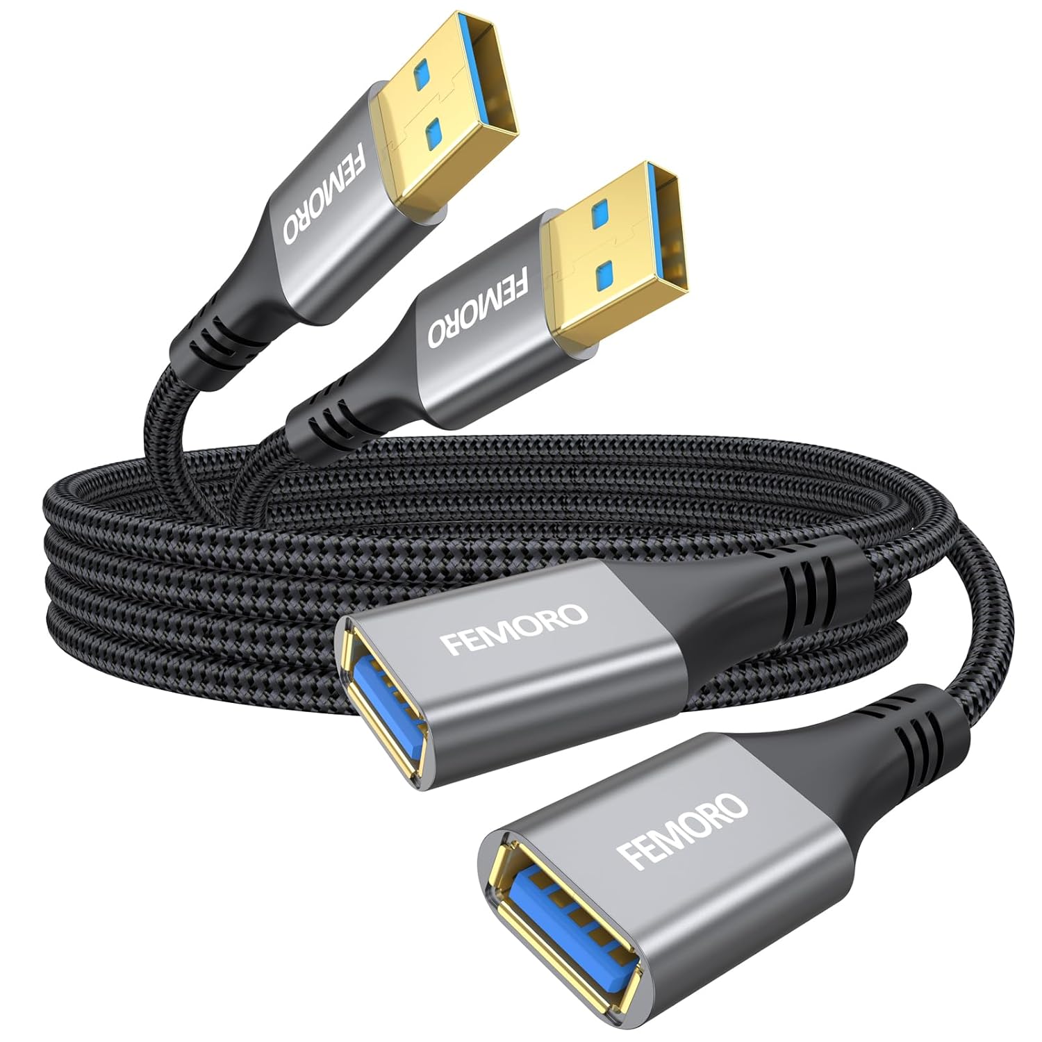 Faster Charging & Data Transfer! FEMORO USB Extension Cable Pack - 6ft 2-Pk