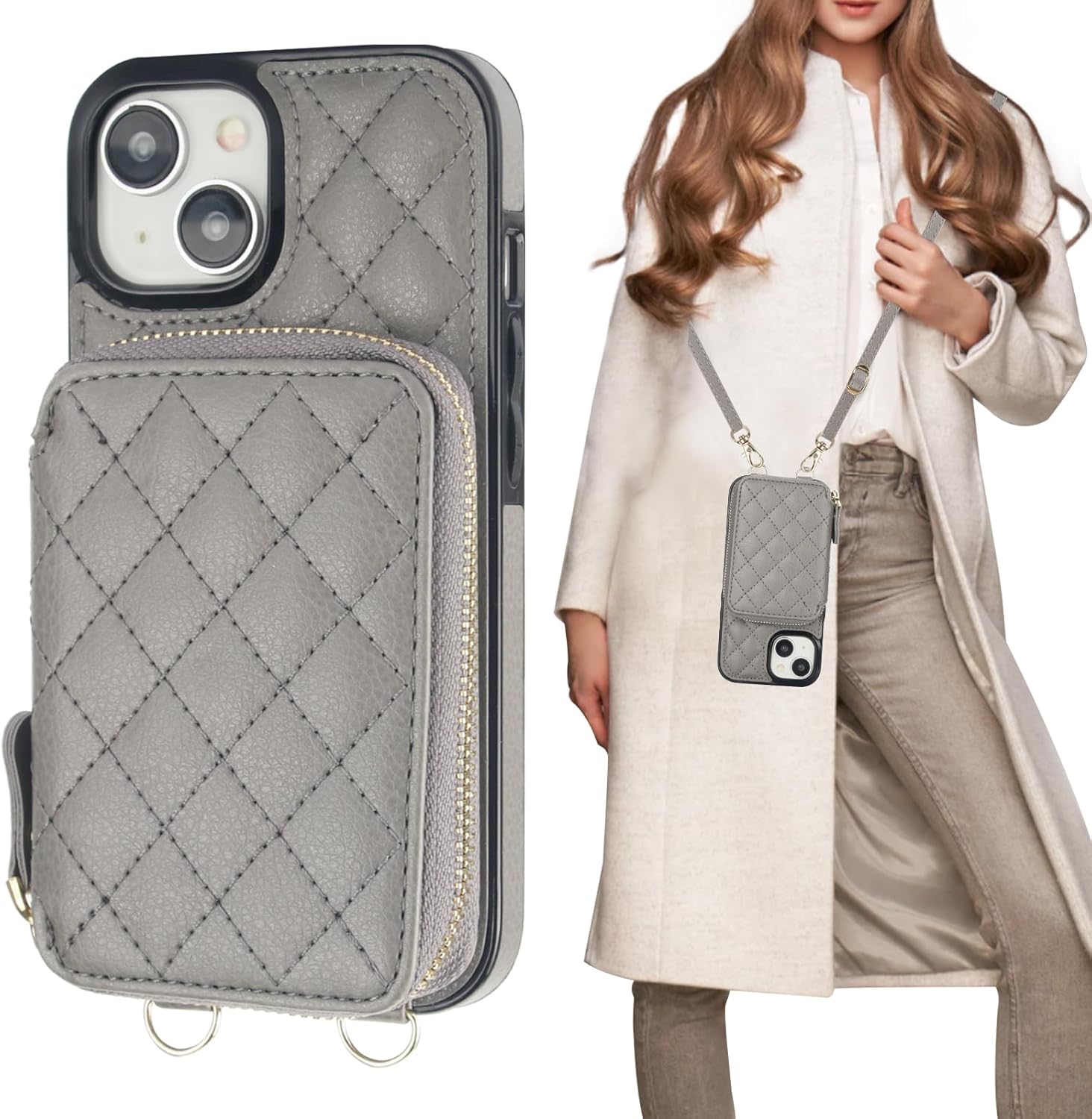 Bocasal Crossbody Wallet Case for iPhone 15 with RFID Blocking