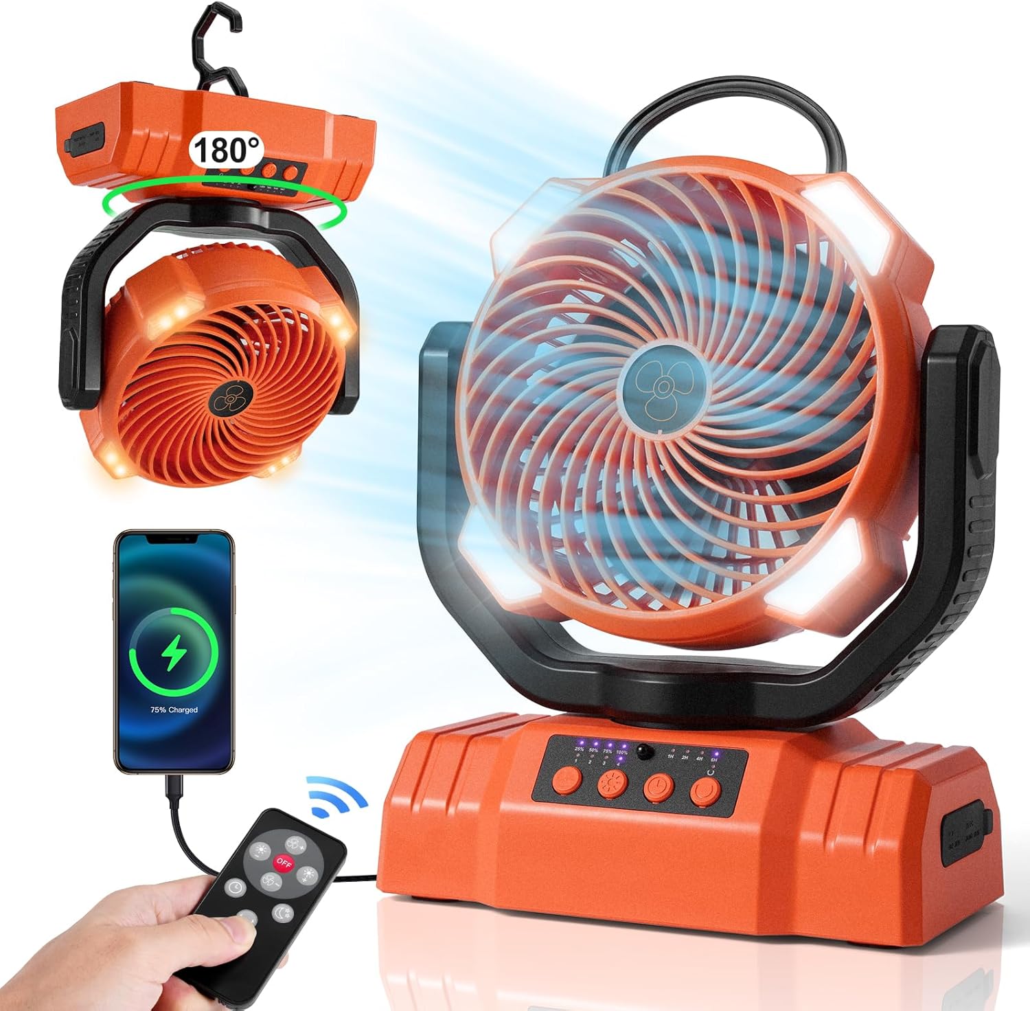 Odoland Portable Camping Fan with LED Light - Stay Cool Anywhere!