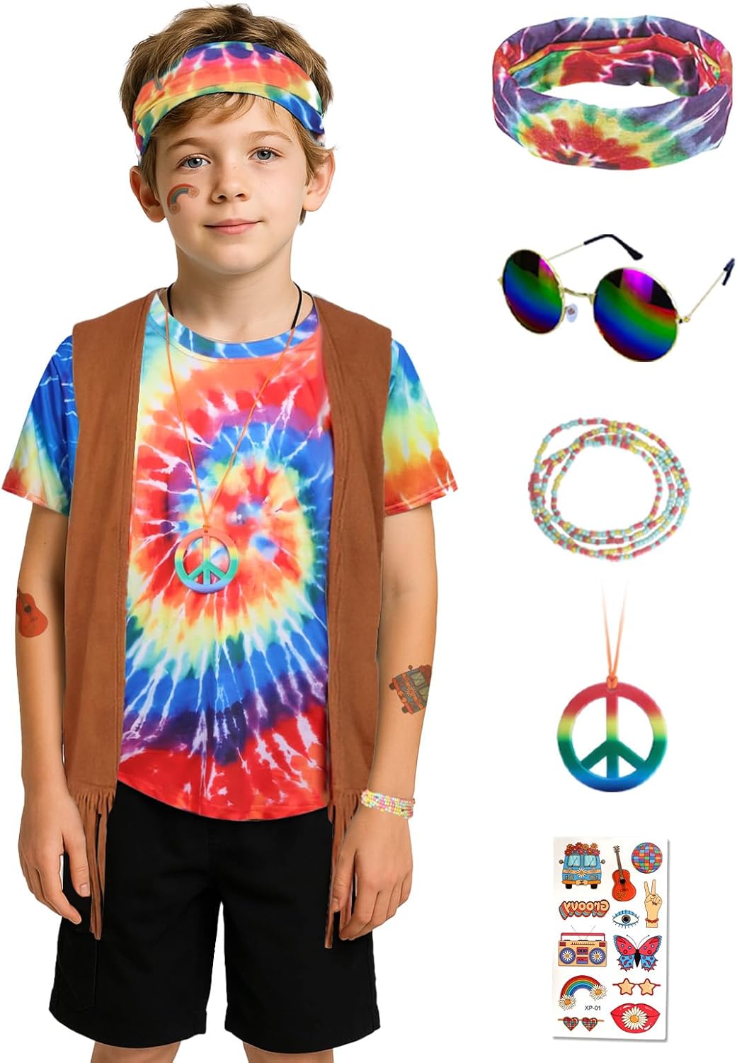 Hippie Costume for Men 60s 70s Outfits with Accessories Set