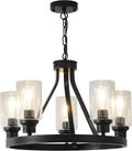 Farmhouse Chandelier Lighting Round 5 Lights Black with Glass Shade
