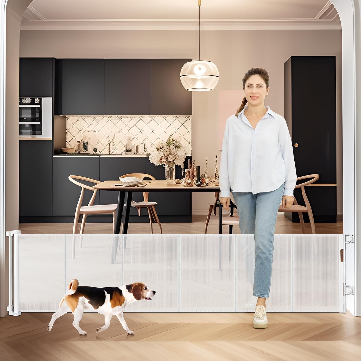 24 Inch Tall Retractable Dog Gate for Indoor and Outdoor Use