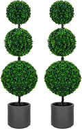 4FT Artificial Triple Ball Topiary Trees with Gray Planter - Realistic