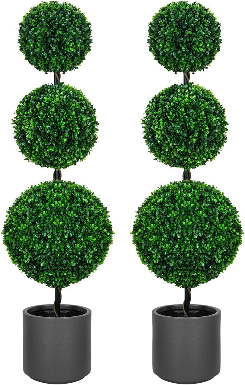4FT Artificial Triple Ball Topiary Trees for Home Decor