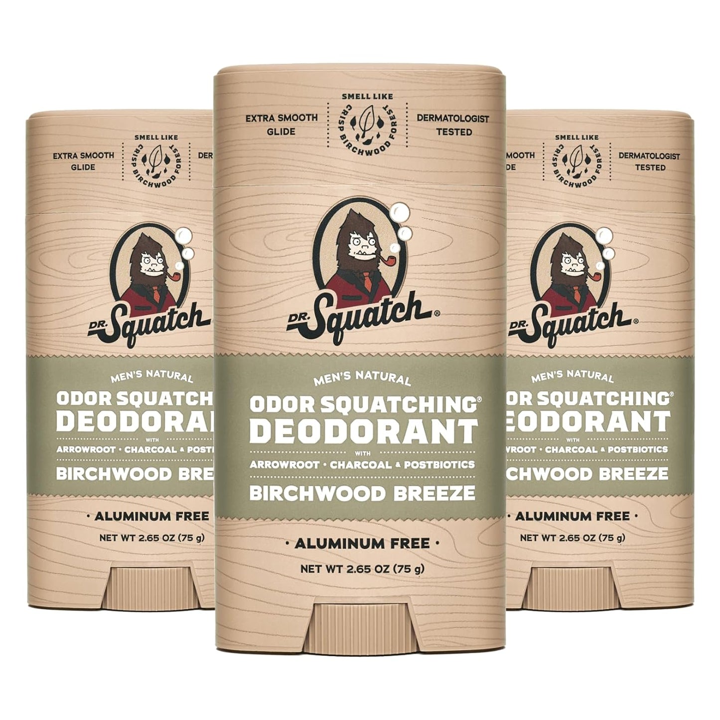 Dr. Squatch Natural Deodorant for Men - Birchwood Breeze 3-Pack