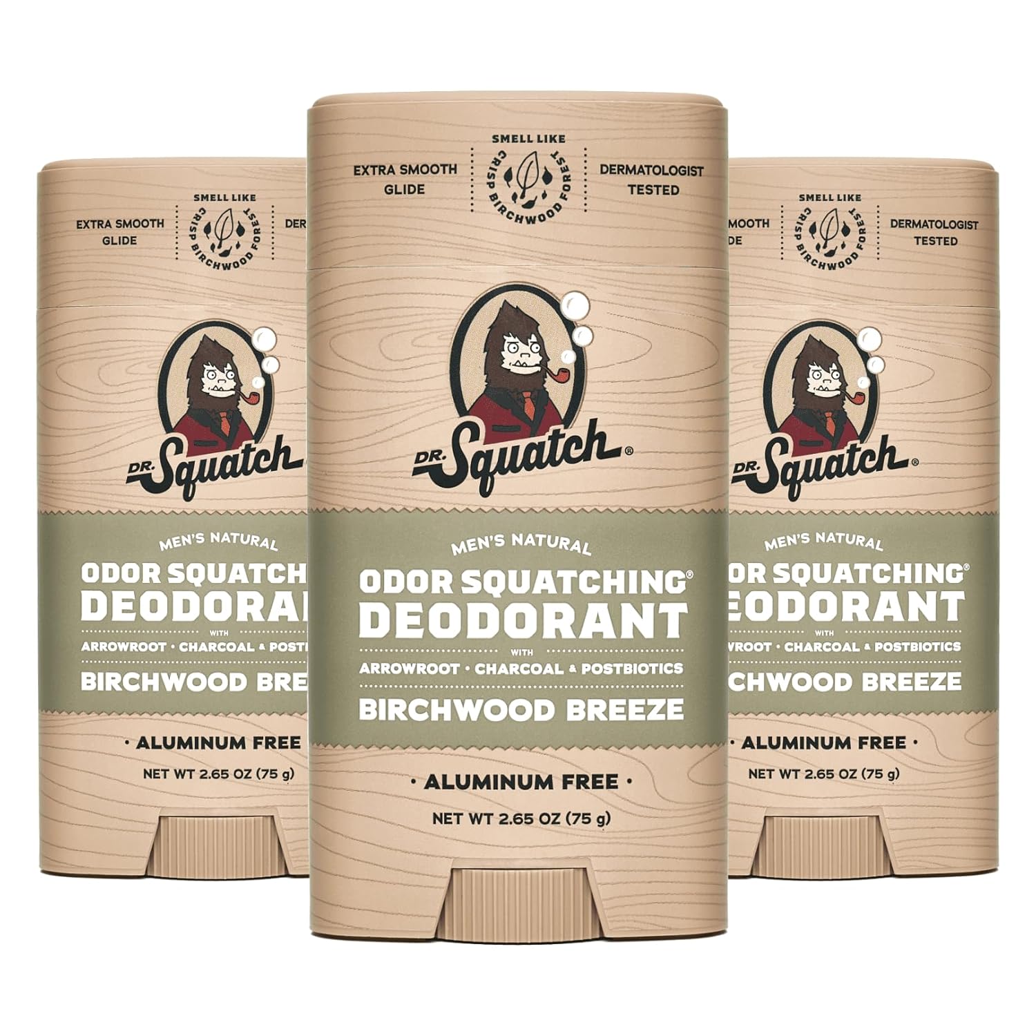 Dr. Squatch Natural Deodorant for Men - Birchwood Breeze 3-Pack