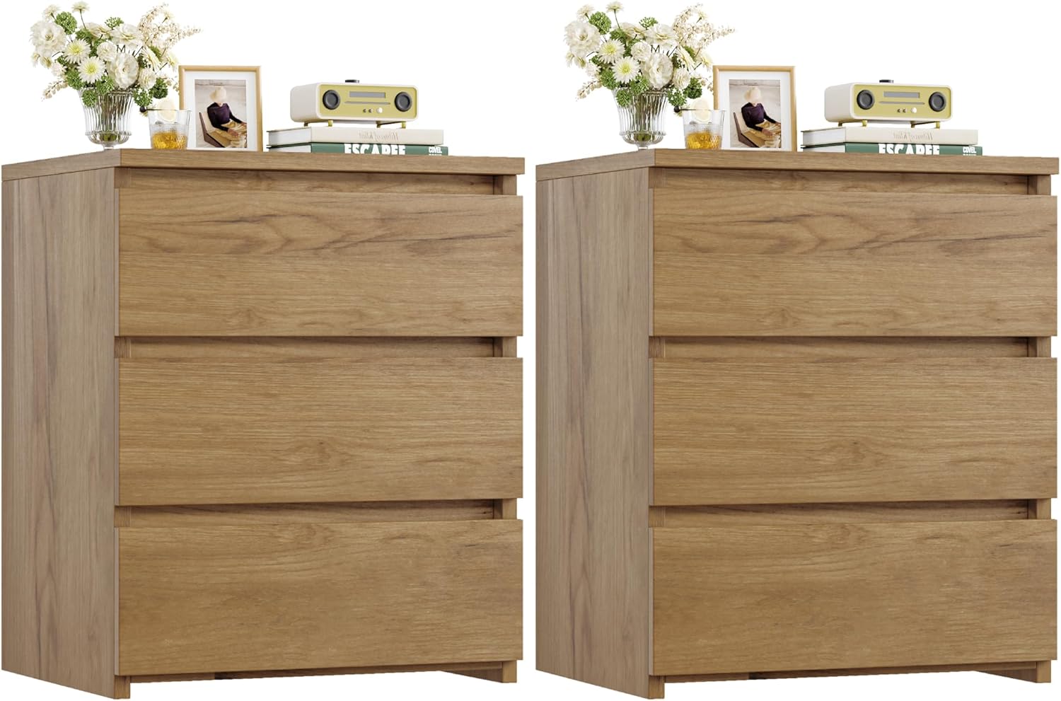 FOTOSOK Nightstand Set of 2 with 3 Drawers for Bedroom
