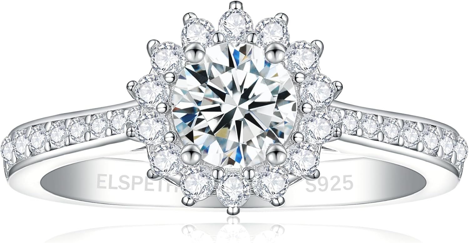 Elspeth 925 Sterling Silver Engagement Ring with Cubic Zirconia