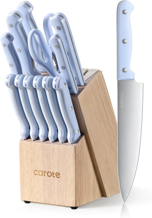CAROTE 14 Pieces Knife Set with Block for Effortless Cutting