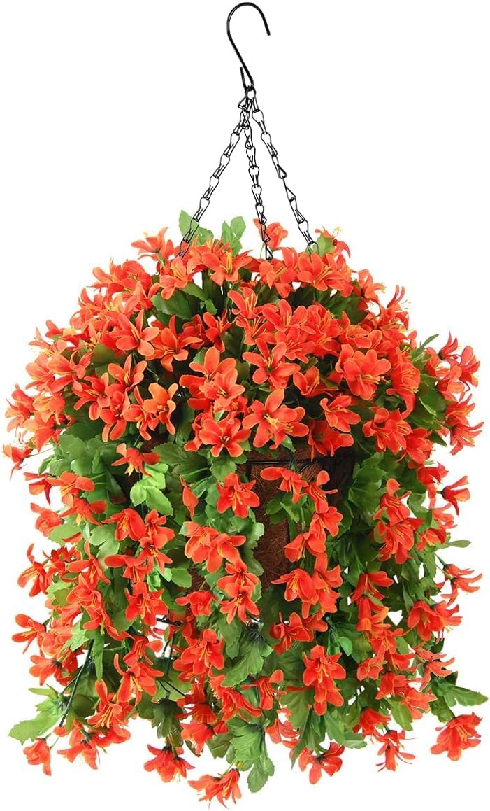 Artificial Faux Hanging Plants Flowers in Basket for Outdoor Decor