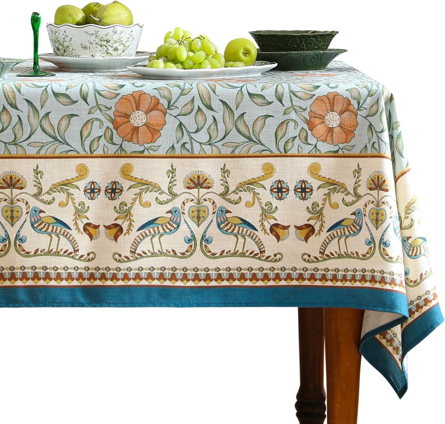 Designer French Linen Blue Tablecloth for Square Tables