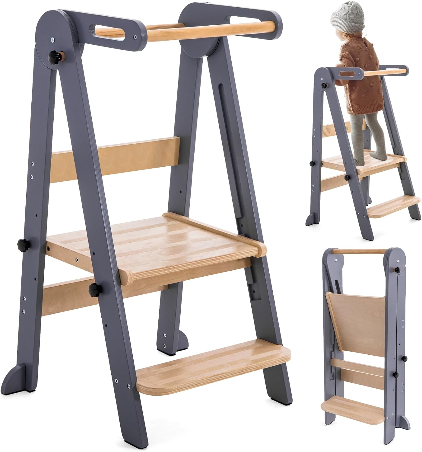 Foldable Toddler Kitchen Stool Helper for Safe Learning Fun