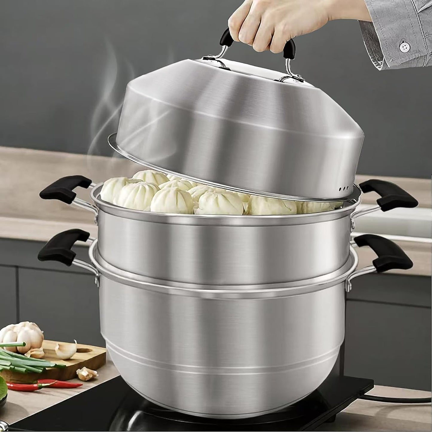 MANO Steamer Pot for Cooking 14.2 inch Stainless Steel Design