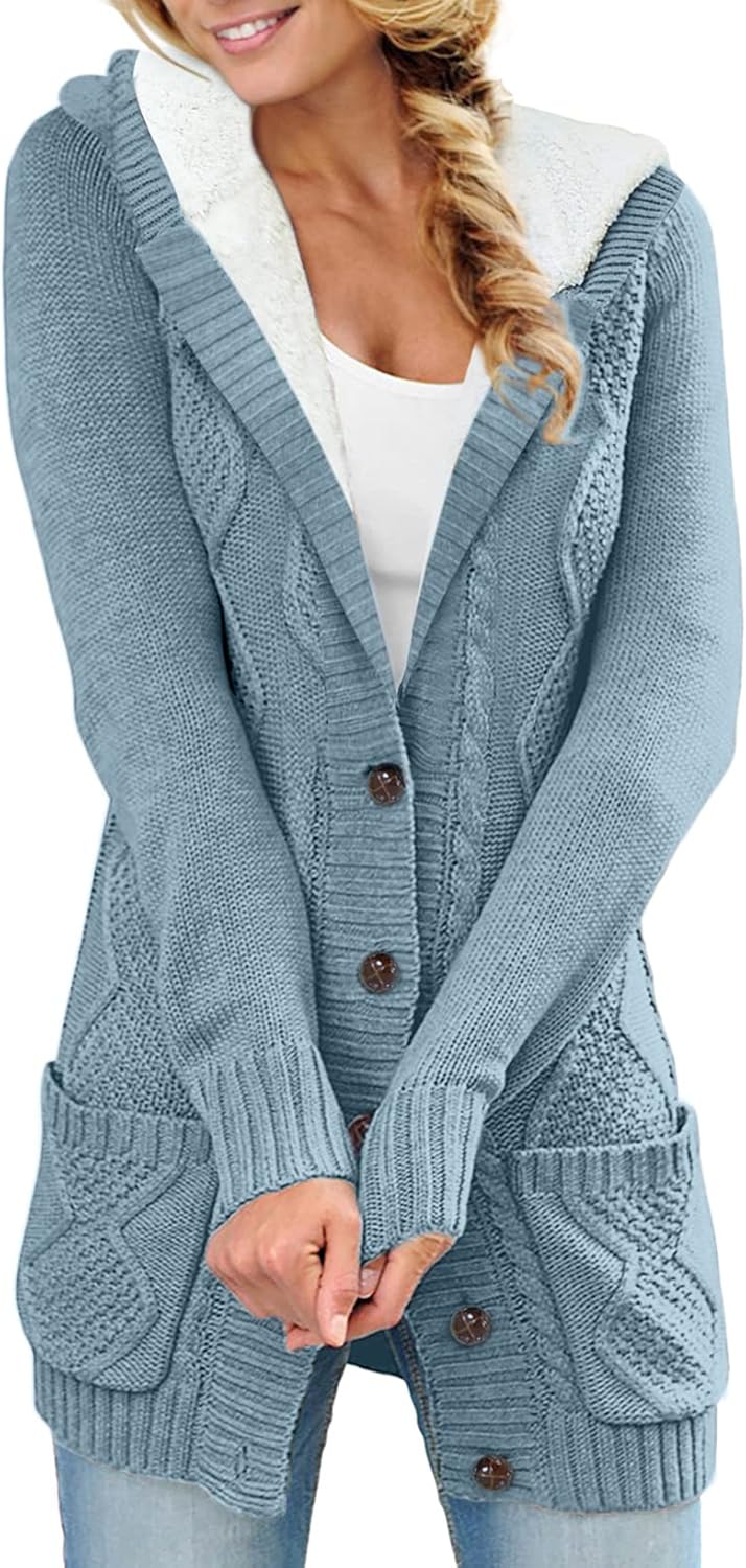 Sidefeel Women's Hooded Fleece Lined Cardigan for Winter Wear