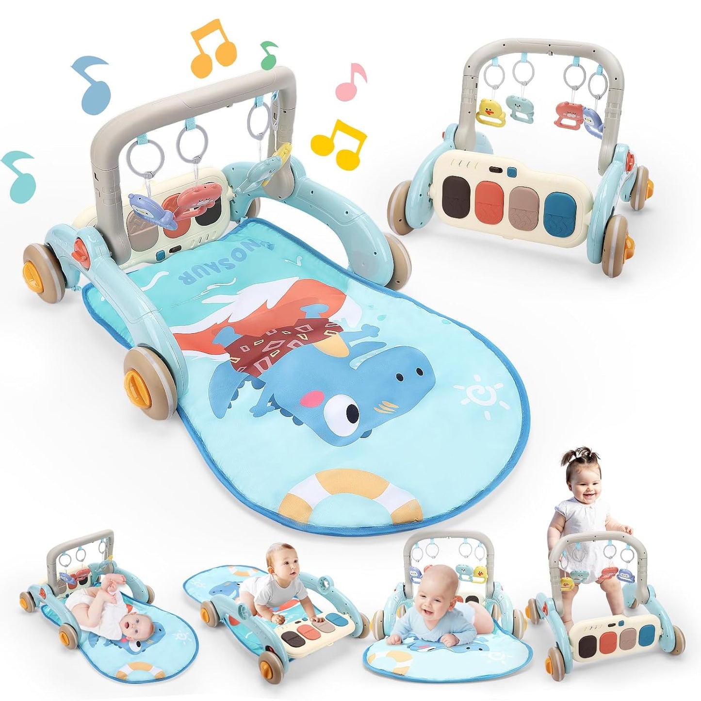 2-in-1 Baby Play Gym & Walker | Infant Learning Sensory Mat | Adjustable Height