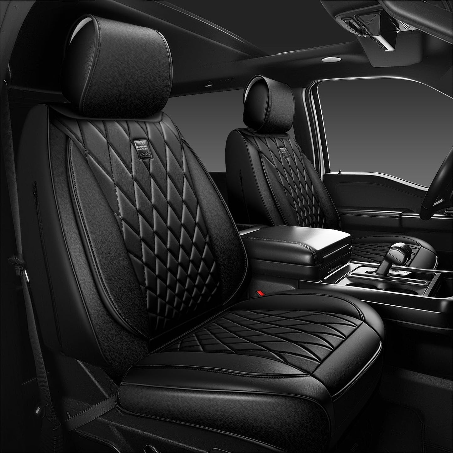 CAR PASS Luxury Leather Seat Covers for Front Seats, Black