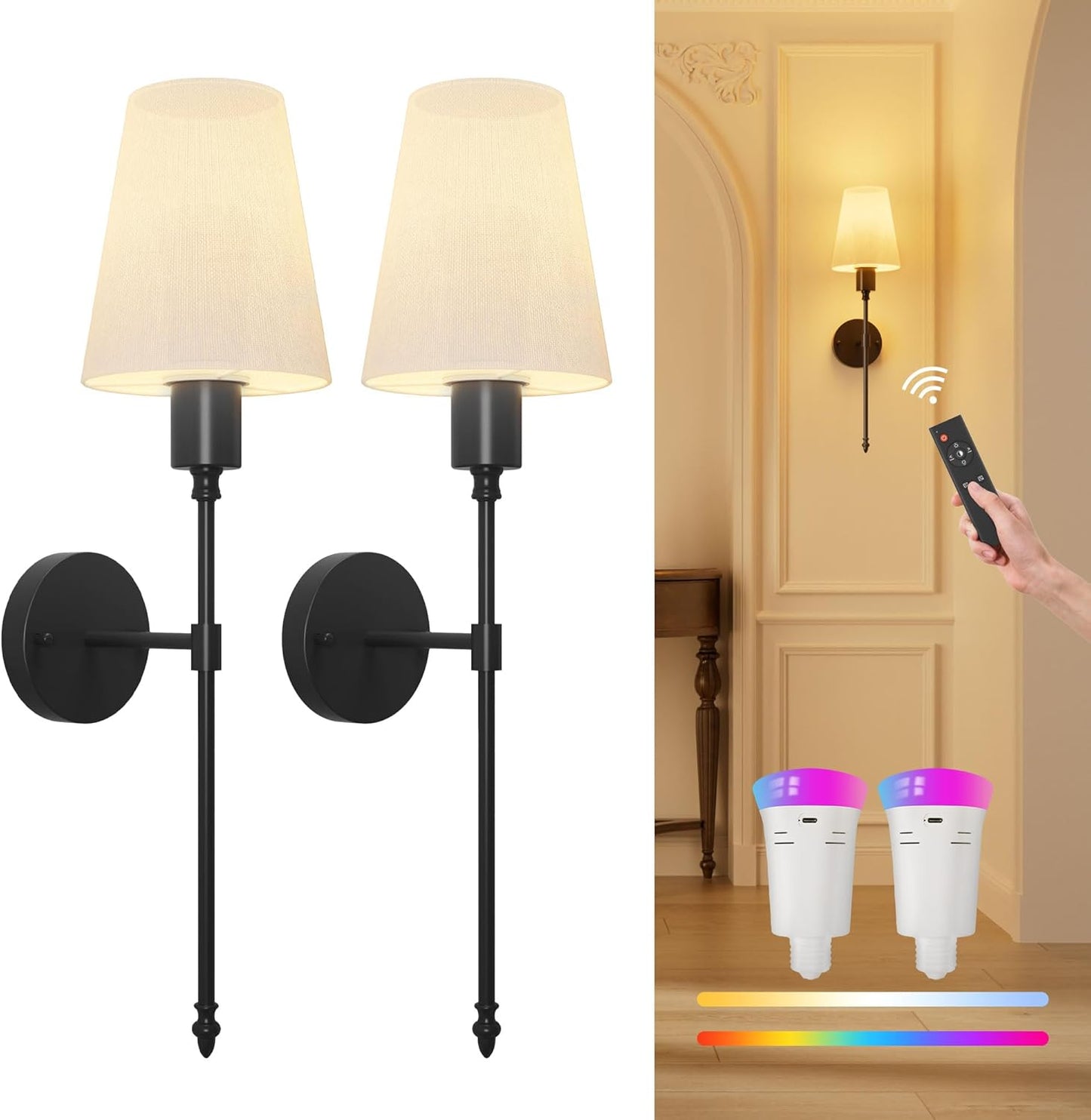 Battery Operated Wall Sconces with Remote Control for Home Use