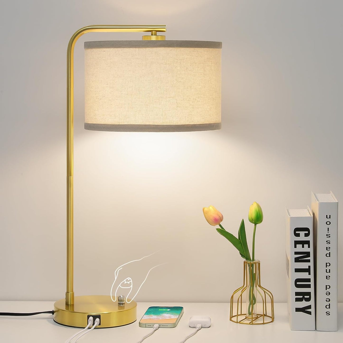 Fully Dimmable Bedside Lamp with USB Ports for Modern Spaces
