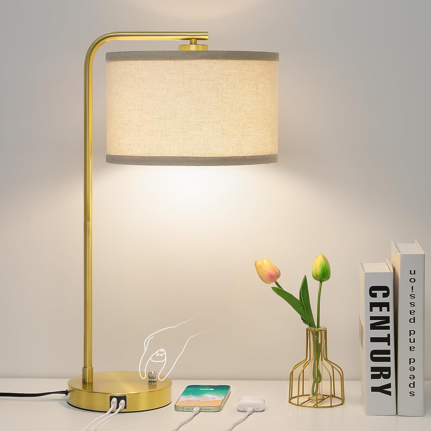 Fully Dimmable Bedside Lamp with USB Ports for Modern Spaces