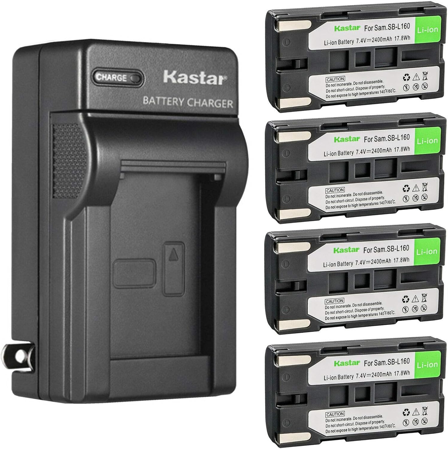 Kastar 4-Pack SB-L160 Battery and Charger for Samsung Cameras