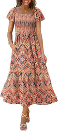 Women's Square Neck Ruffle Sleeve Smocked Maxi Dress - With Pockets