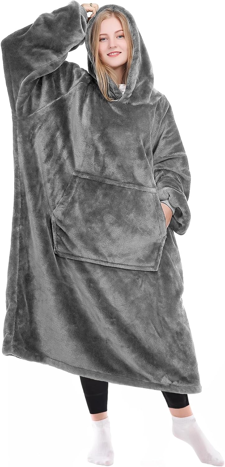 Cozy Unisex Hooded Blanket: Roomy Sleeves, Giant Pocket