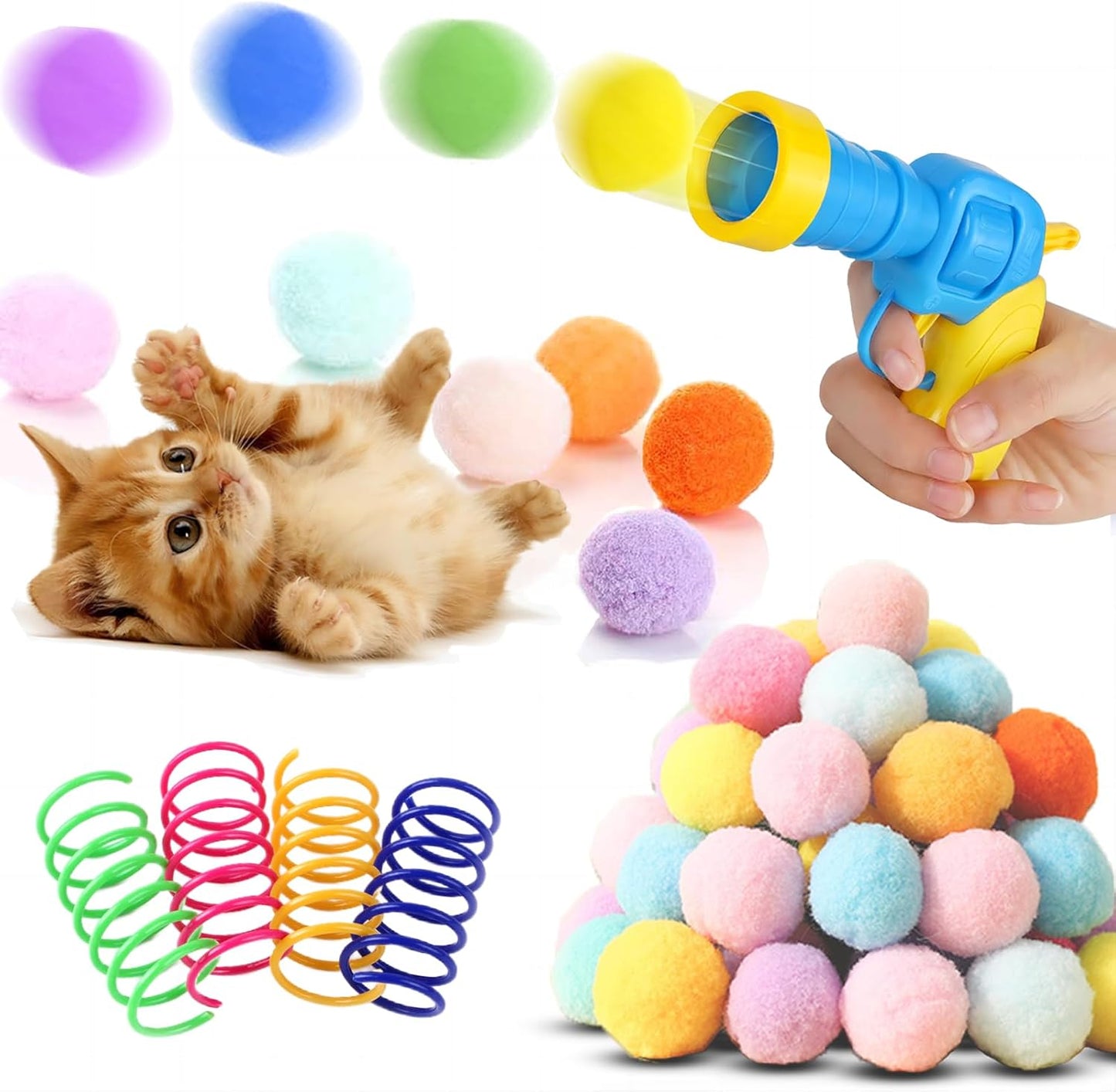 Silent Interactive Cat Ball Launcher + Plush Pom Pom Balls