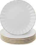 Porcelain Dinner Plates with Gold Trim, 10.5 in Set of 6 - Elegant