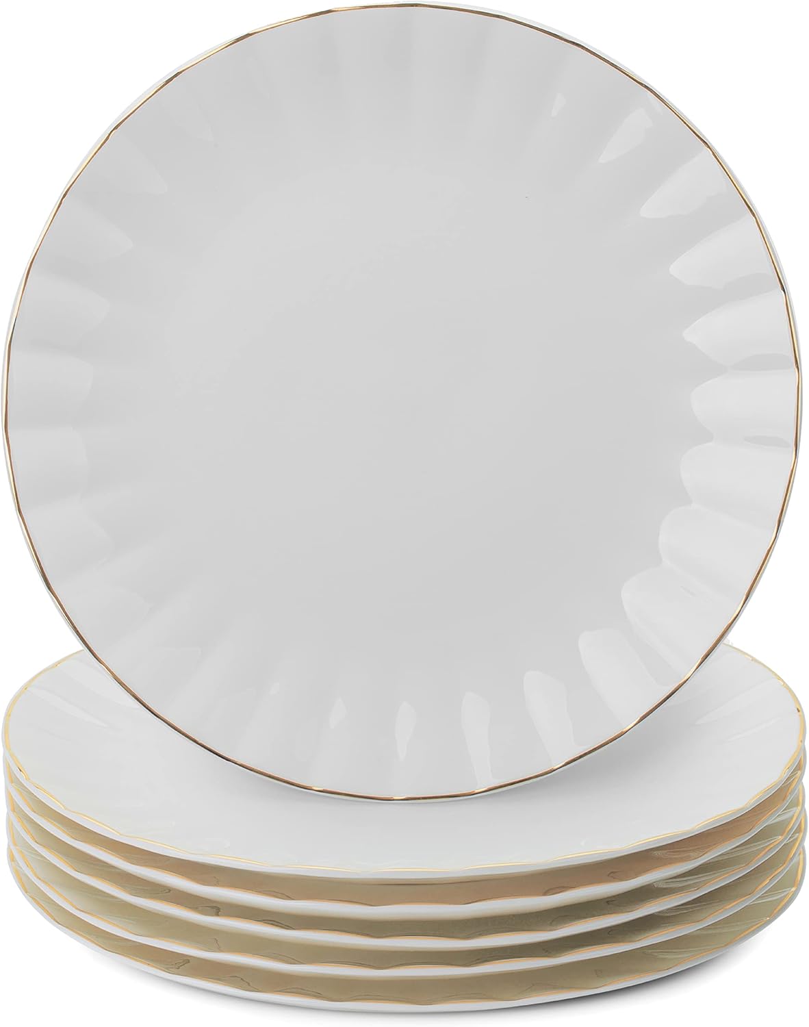 BTaT Porcelain Dinner Plates with Gold Trim, Set of 6, 10.5 in