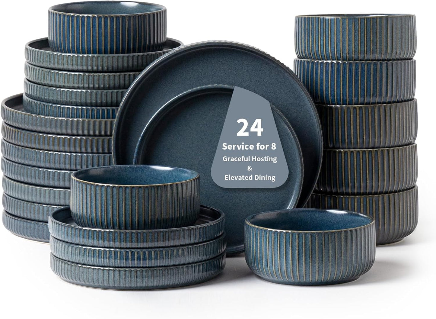 24 Piece Starry Blue Ceramic Dish Set for Elegant Gatherings