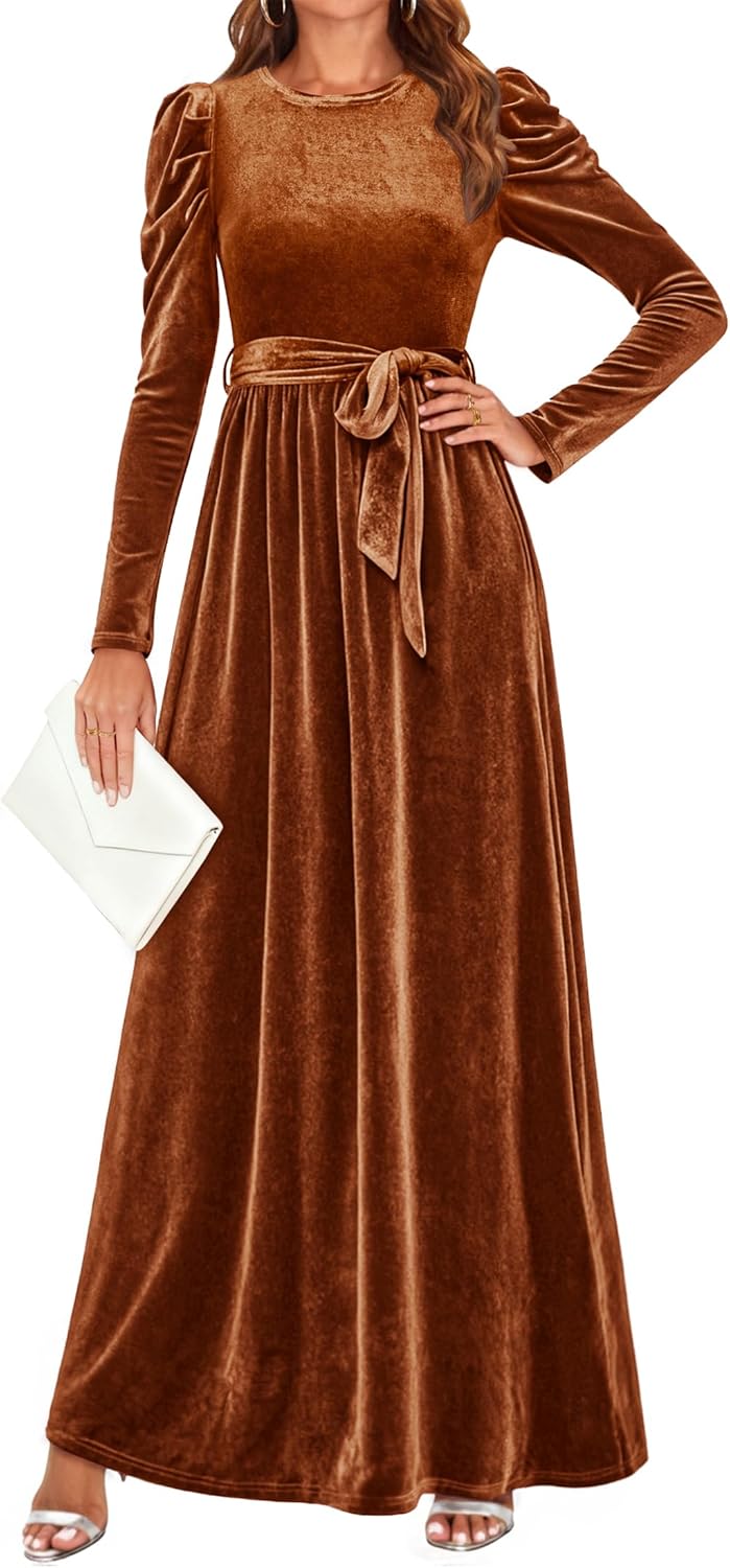 ZESICA Women's Velvet Maxi Dress for Elegant Fall Events