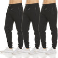 Mens 3 Pack Fleece Jogger Sweatpants for Men - Soft, Zippered Pockets