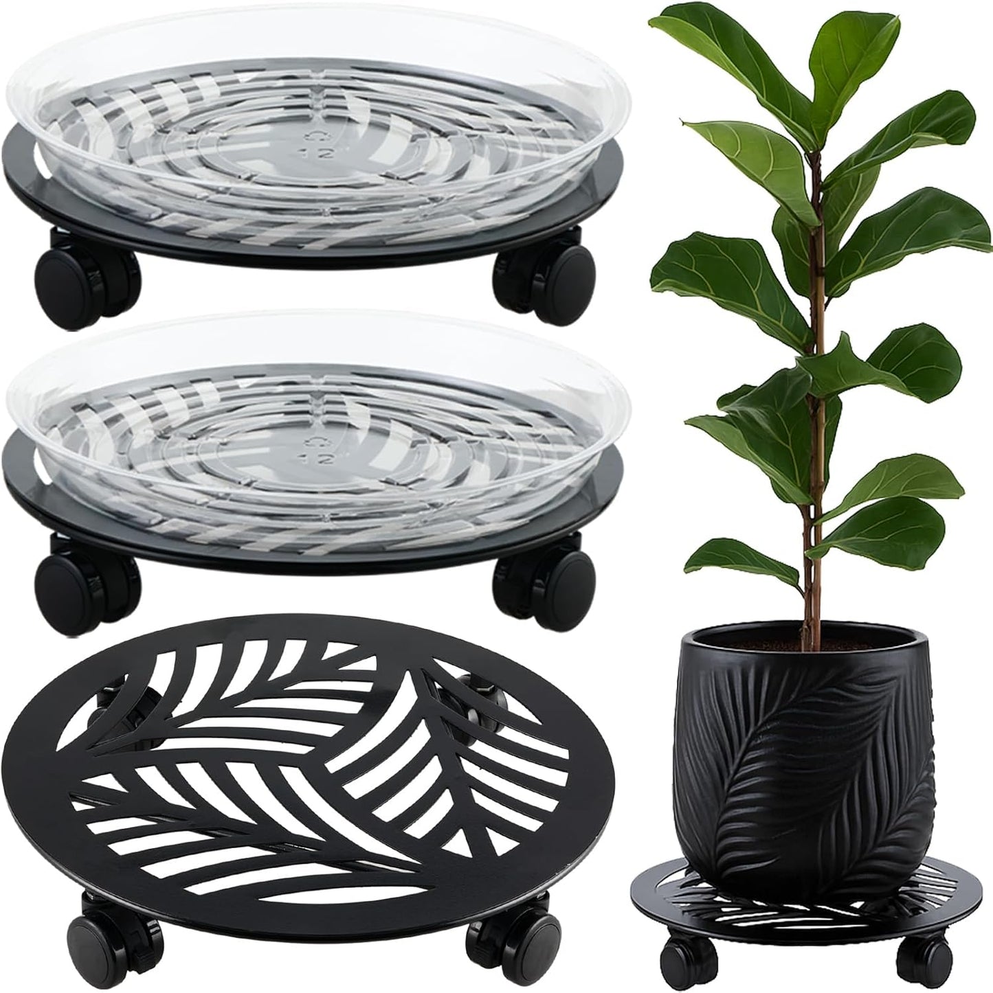 Large Metal Plant Caddy with PU Wheels for Easy Plant Moving